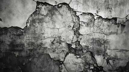 Obraz premium Aged Concrete Wall with Cracks and Peeling Paint in Black and White - Textured Background for Urban Decay and Vintage Themes