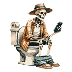 Skeleton Toilet Halloween Vector, Skull Play Telephone, Watercolor Skull PNG, Funny Skeleton Toilet Sublimation Design, Skull Toilet Png. 