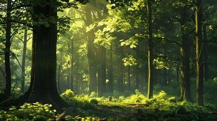Fototapeta premium Create a detailed illustration comparing the canopy heights of different forest ecosystems, from towering rainforests to sparse woodlands, showcasing the vertical diversity and ecological significance