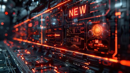 Futuristic Technology Interface with Red Neon Lights