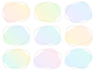 カラフルなグラデーションの柔らかい不定形の背景と手描き風ラインのフレームセット
