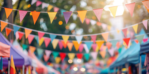 Colorful bunting and flags backgrounds for outdoor summer event party decoration, happy summer time
