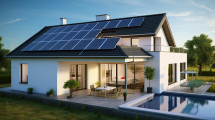 Fototapeta premium House with pool and Terace Solar System