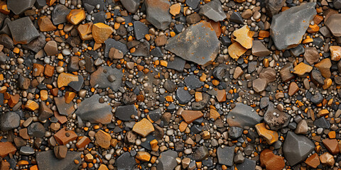 Grungy Gravel Gallery: Close-up view of grungy and gritty gravel particles, colored in gritty browns, sandy yellows, and grimy grays