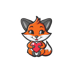 Obraz premium cute fox hugging love heart
