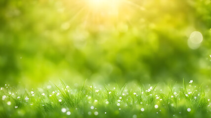 Beautiful green grass blur bokeh nature background, Natural green leaves using as cover page greenery environment ecology background