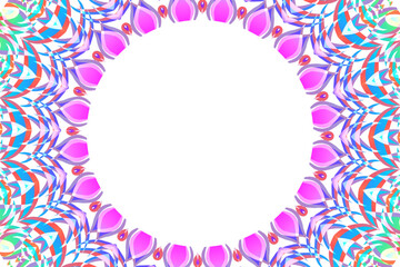 Beautiful colourful caleidoscope gradient flower art pattern of indonesian culture traditional tenun batik ethnic dayak frame