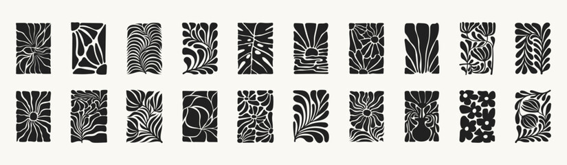 Wall art print set. Abstract Matisse, minimalist style, floral, botanical wall decor. Poster, postcard, cover, banner design © Tymofii