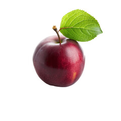 A plum with leaf isolated on transparent background.