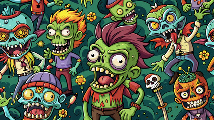 Fototapeta premium Cartoon zombie pattern
