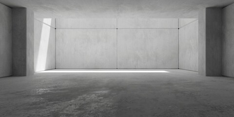 Abstract empty, modern concrete room with plate walls, open roof in the back and rough floor - industrial interior background template