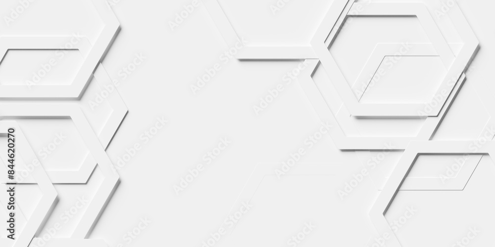 Poster modern minimal layered thin white honeycomb hexagon frames geometrical border background flat lay to
