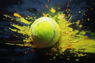Textured Tennis ball splashes painting. Play game. Generate Ai