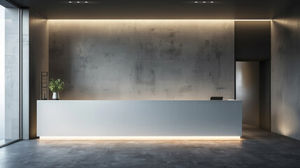 Brighten up your office with a reception desk featuring lighting and a sign wall