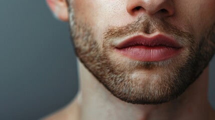 Obraz premium Men Lips. Close-Up Portrait of Young Male Model Emphasizing Attractive Face and Lips