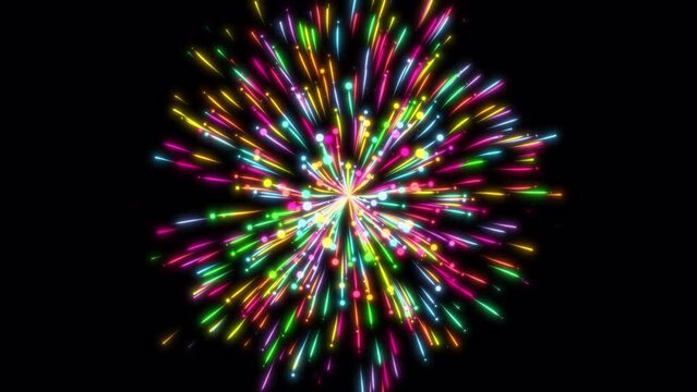 Abstract animated particle fireworks with glow effect, concepts, ideas, 4k, transparent background with alpha channel