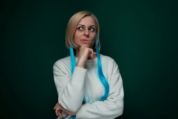 Woman With Blue Hair Posing for Picture