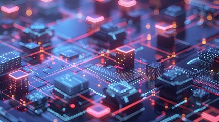 Obraz premium Depict the concept of blockchain data transfer with visual elements like interconnected blocks, encrypted data streams, and digital ledgers. 