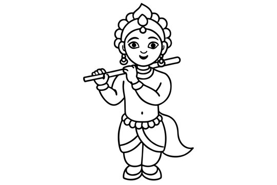 black and white krishna playing flute clip art preview