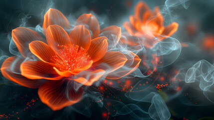 abstract flowers in smoke, digital art, fantasy, dark background, colorful, hyper realistic in the style of various artists. dazzling beauty. 3D digital image. hyper realistic. full hd ultra resolutio