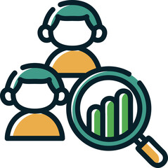 Audience analysis, charts analytics icon.