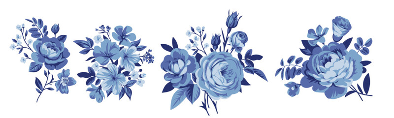 Collection of small pretty rose bouquets for design of greeting cards