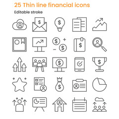 Minimalist 25 Thin Line Financial Icons