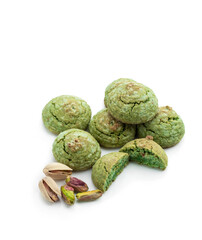 Delicious pistachio cookies isolated on white