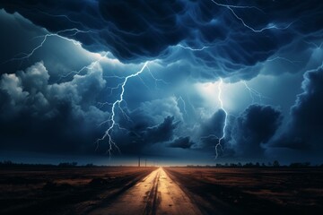 Powerful Thunder lighting. Dramatic energy rain. Generate Ai