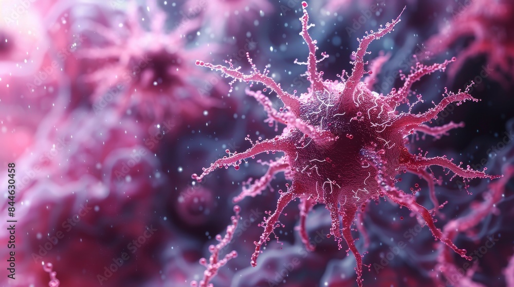 Poster a visually striking 3d rendering of a virus particle with detailed spikes and texture