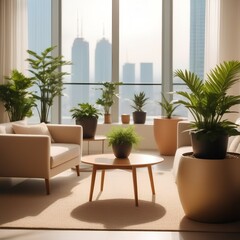 Fototapeta premium luxurious loft apartment window minimalistic interior living room design 3D Illustration