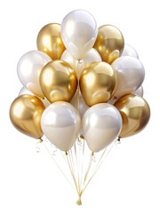 white gold balloons isolated on transparent background cutout