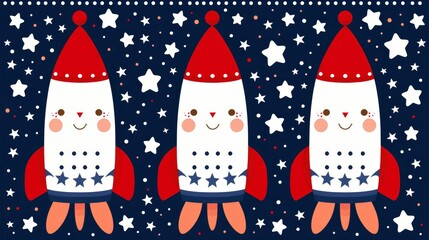  Firework rockets with stars and stripes
