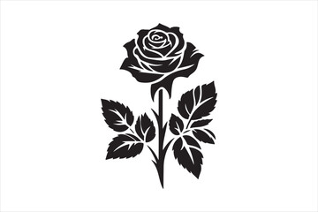 Rose silhouettes vector illustration. Black buds and stems 