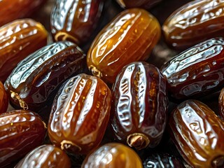 dates close up. date palm background. Date palm on a traditional craftsman market.Horizontal image.