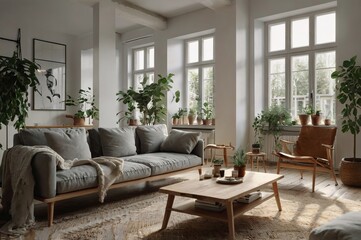 The interior design of the home features Scandinavian style with minimalist design and natural light.