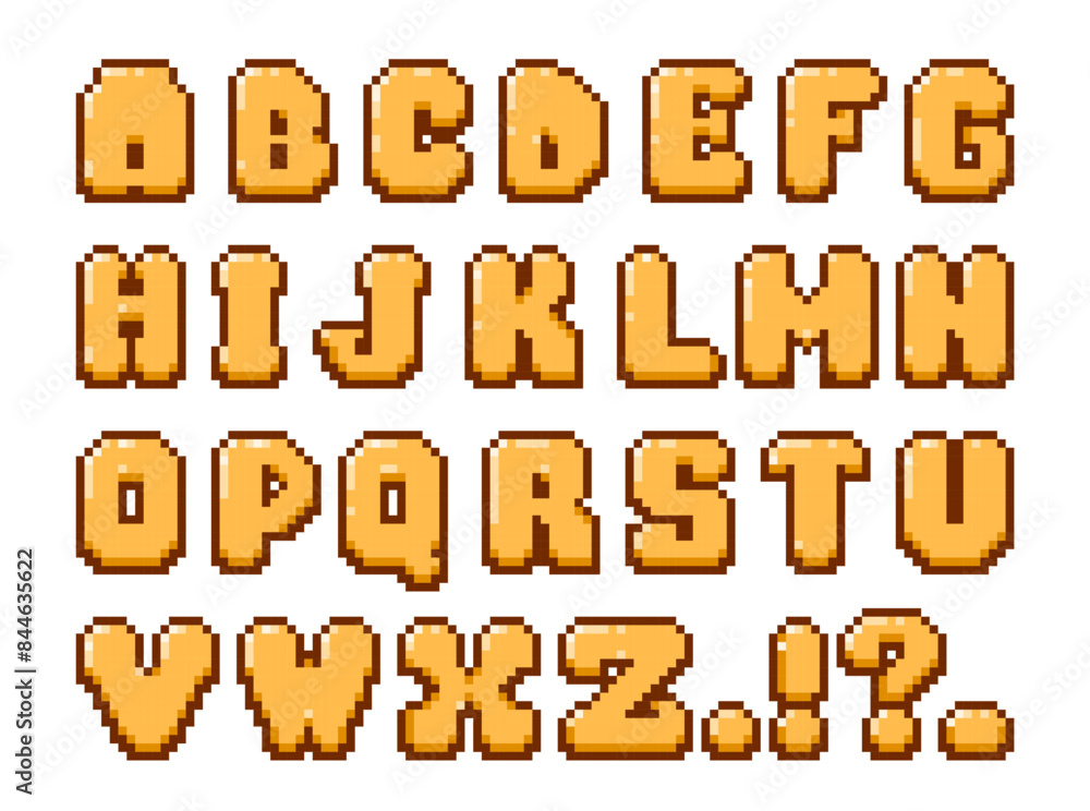 Fototapete retro pixel font. 8 bit old school video game alphabet, geometric minimal geometric typeface with nu