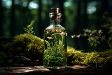 Vibrant Tincture bottle flower herbs nature. Health essential vial care remedy. Generate Ai