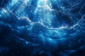 Abstract blue background under the sea with light passing through it.