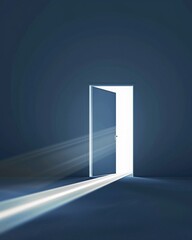 A doorway glows on a navy background, hinting at new beginnings and opportunities ahead.