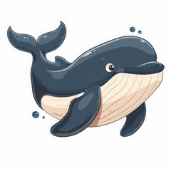 Naklejka premium Adorable dark blue cartoon whale with a white belly, perfect for kids.