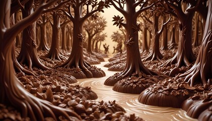 Obraz premium Chocolate Forest with the Chocolate Tree and River