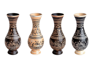       Patterned Clay Vases with Tribal Designs - Traditional Craftsmanship and Antique Aesthetic
