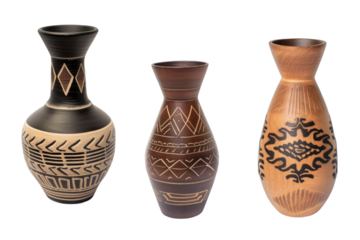       Handcrafted African Tribal Ceramic Vases with Intricate Patterns - Traditional Pottery Decor