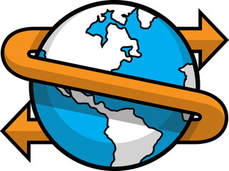 Globe with round arrow, navigation map icon.