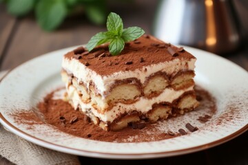 Aromatic Tiramisu italian dessert. Homemade food. Generate Ai