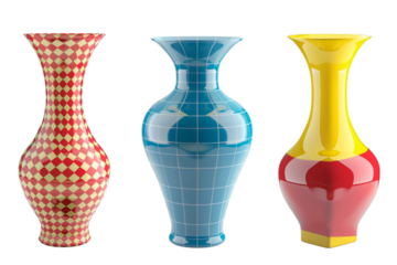 Colorful Geometric Patterned Vases - Artistic Decorative Ceramic Objects for Modern Interiors