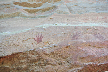 Ubon Ratchathani, Thailand - May 30, 2024 : landscape tourist attractions Pha Taem National Park There are paintings on ancient cave walls, more than 3000 years old, high cliffs, large rocks.