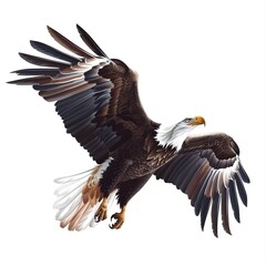 Fototapeta premium Bald eagle flying draw and paint on white background vector illustration
