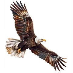 Fototapeta premium Bald eagle flying draw and paint on white background vector illustration